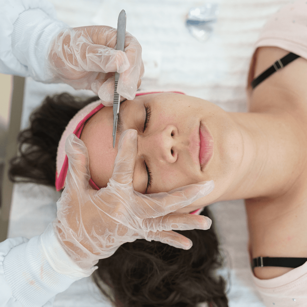 Dermaplaning treatment in progress, gently removing dead skin cells and peach fuzz at River Cottage Beauty Salon in Hamstreet, part of our expert skin treatments in Kent.