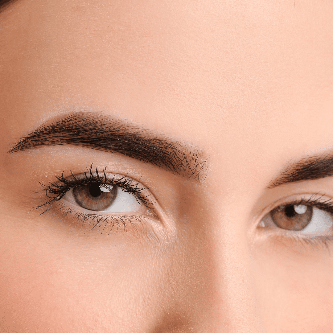 Well-groomed eyebrows and defined lashes after professional treatment at River Cottage Beauty Salon in Hamstreet, Kent.