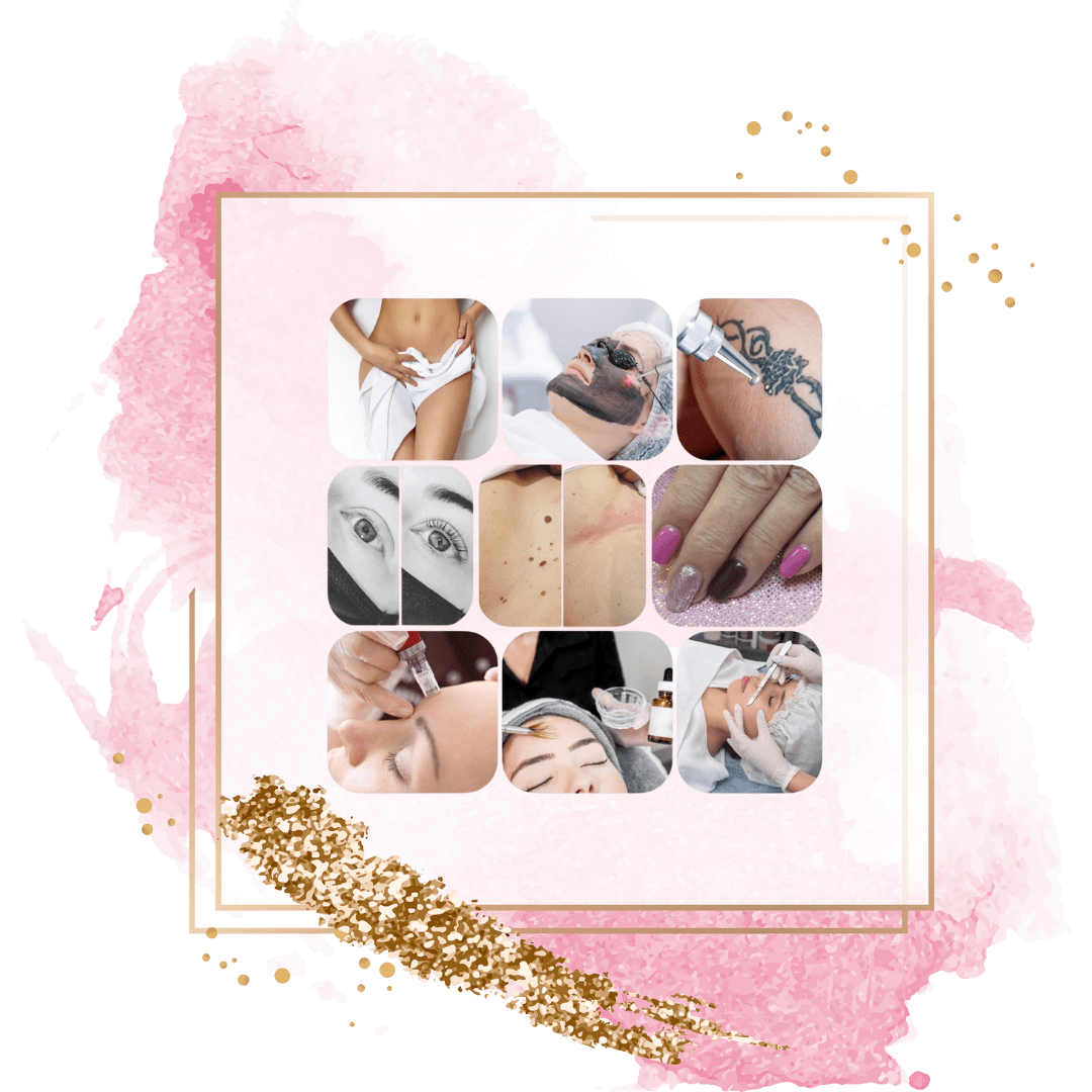 A range of beauty treatments offered at River Cottage Beauty Salon in Hamstreet, Kent, including laser hair removal, facials, nails, massage, and brows.